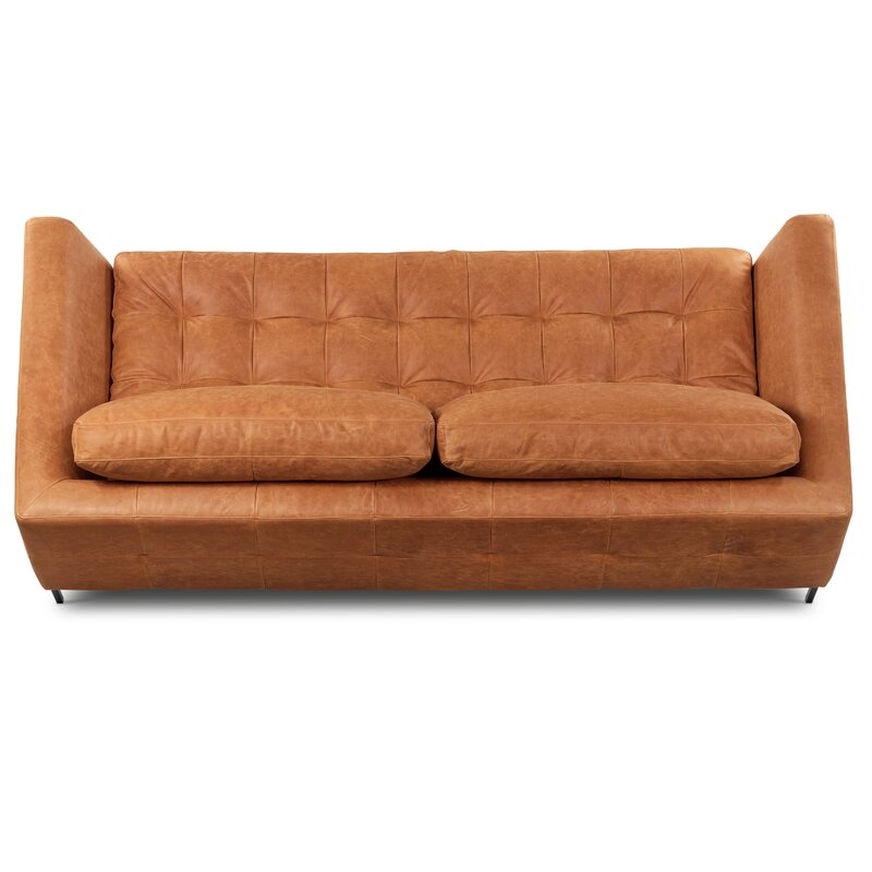 Swilley 90" Genuine Leather Square Arm Sofa, Black & Cognac - Image 7