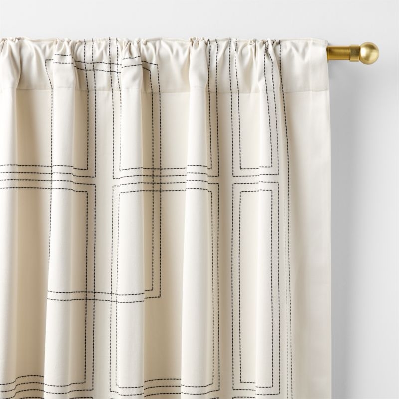 Embroidered Craftsman Ivory/Midnight Navy Organic Cotton Sateen Window Curtain Panel 52"x120" - Image 5
