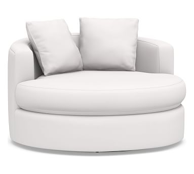 Balboa Upholstered Grand Swivel Armchair, Polyester Wrapped Cushions, Twill White - Image 1