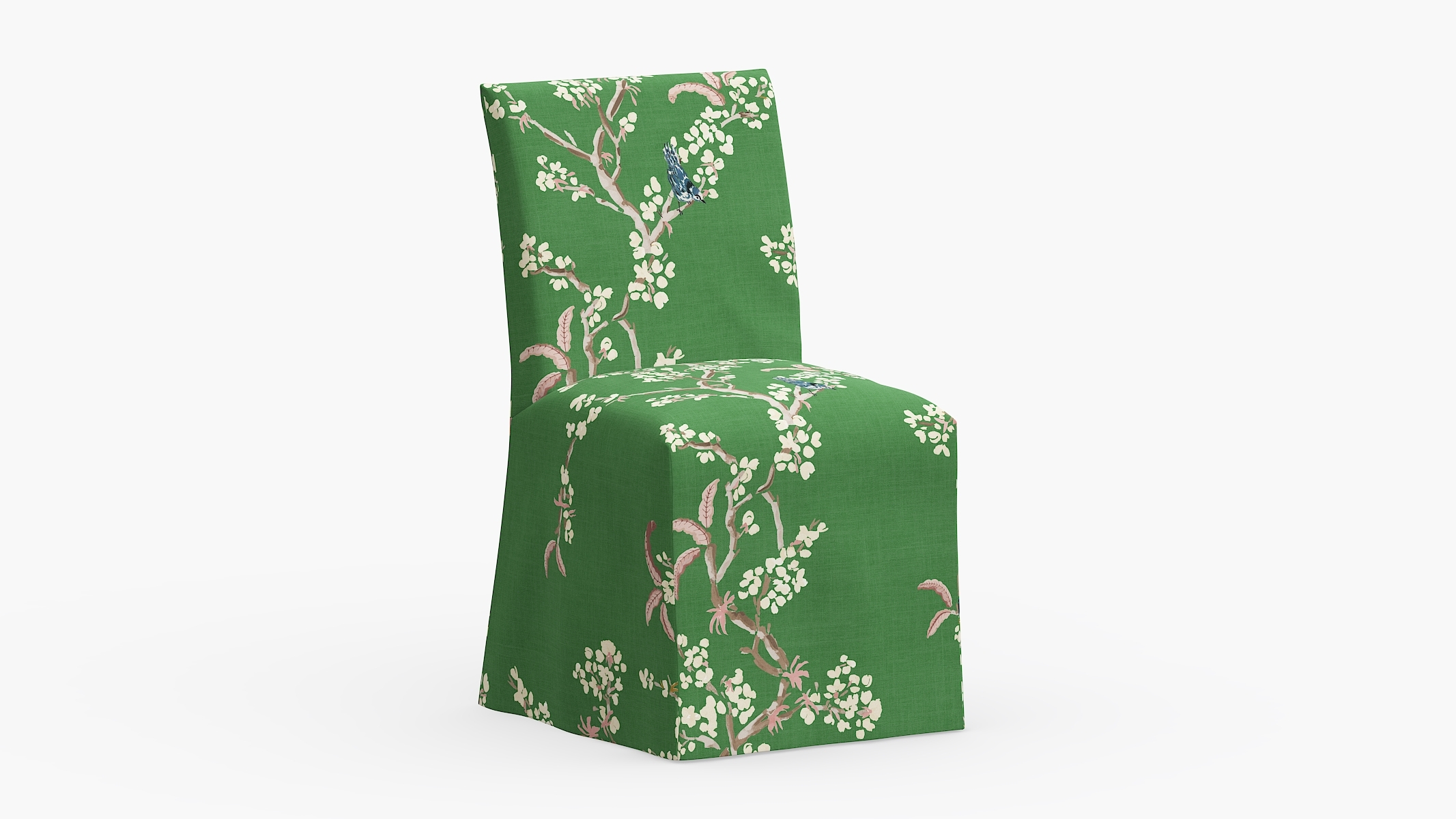 Slipcovered Dining Chair, Jade Cherry Blossom - Image 0