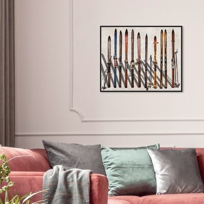 Sports and Teams Vintage Skis - Painting Print on Canvas - Black frame - Image 0