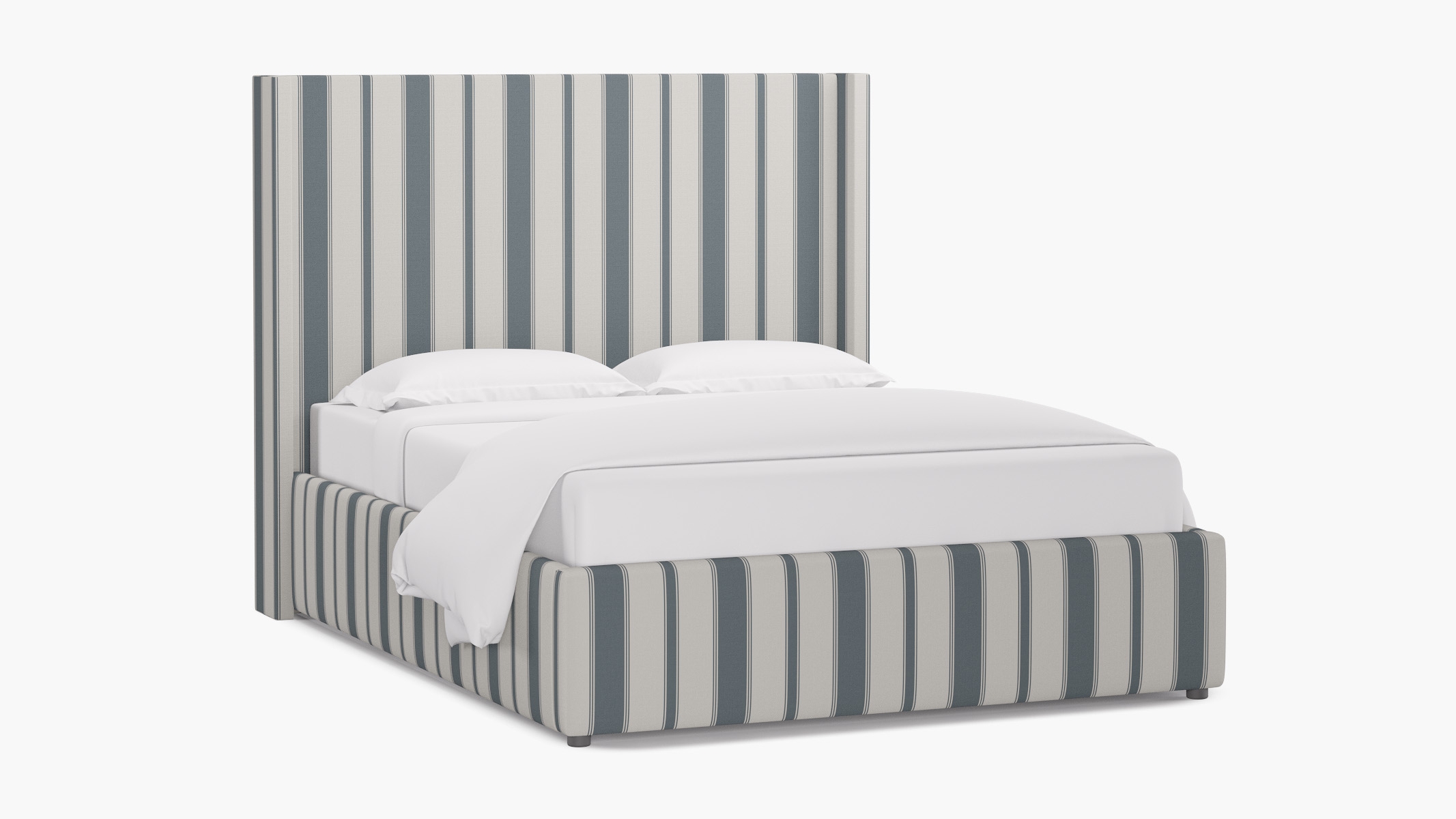 Modern Wingback Bed, French Blue Clarence Stripe, Twin - Image 1