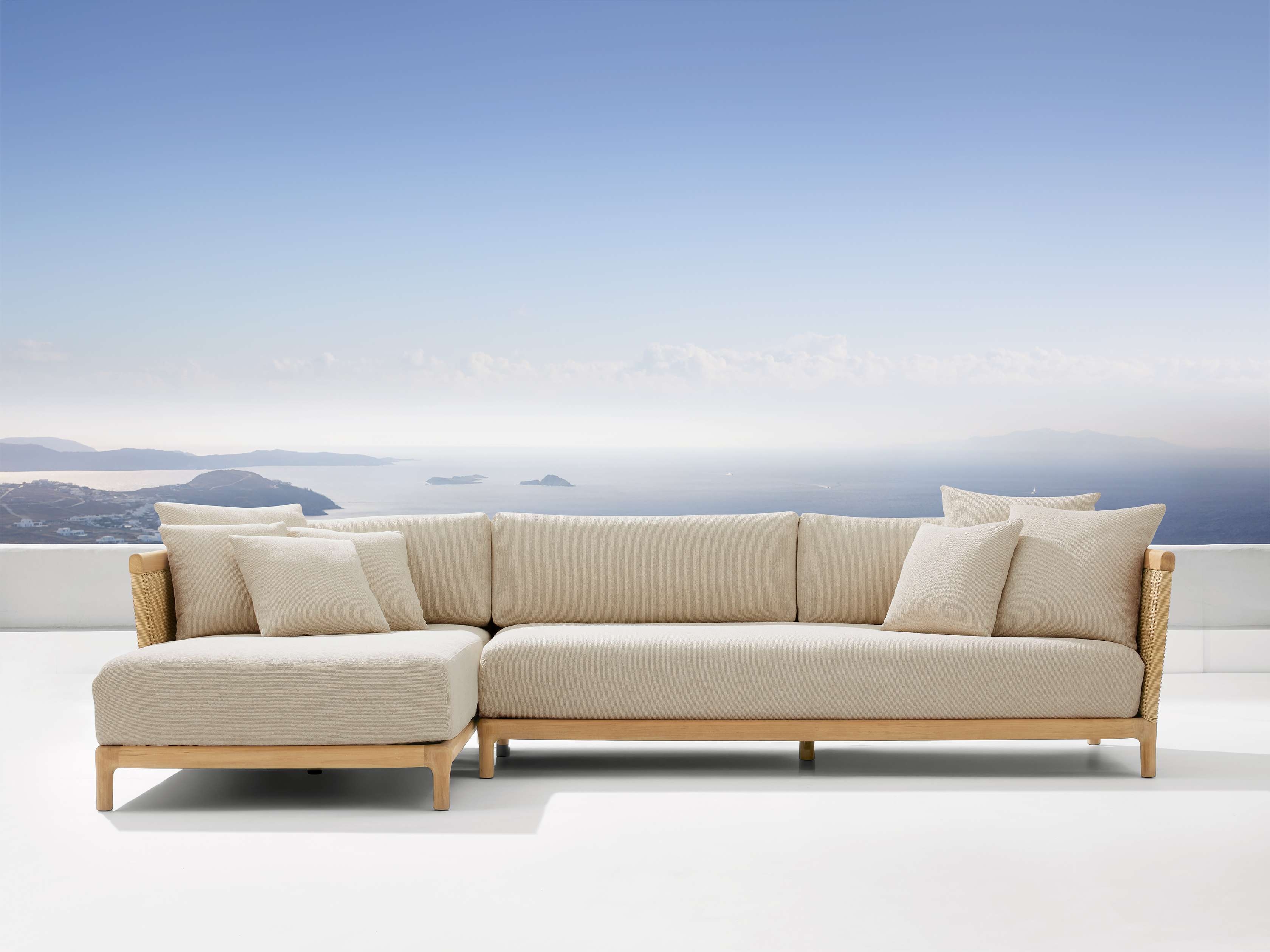 Puglia Outdoor Two-Piece Sectional with Chaise Teak in Natural  Adrian Cashmere/Left Arm - Image 0