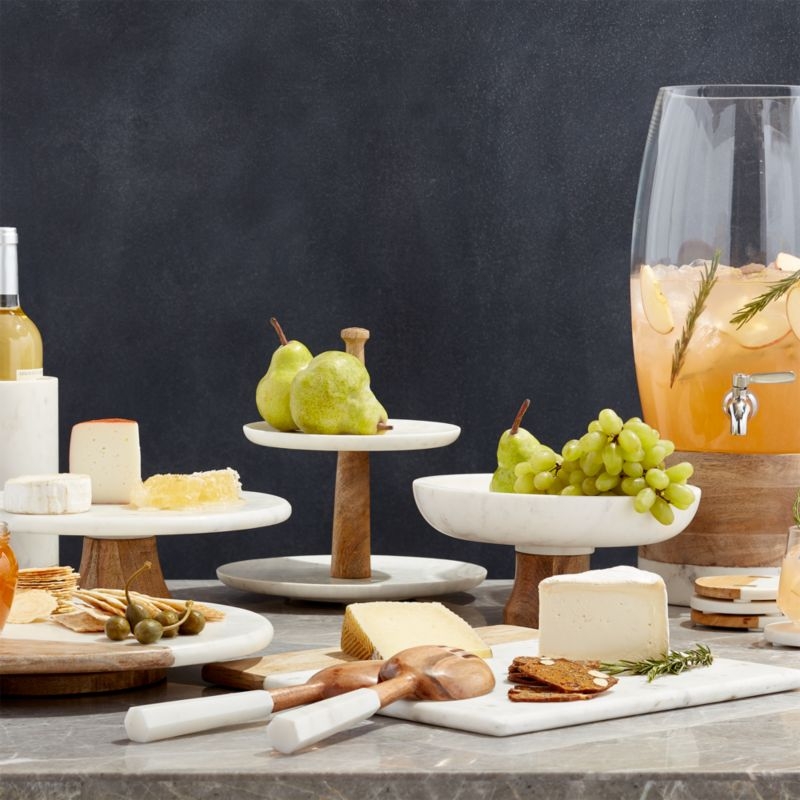 Wood and Marble Footed Fruit Bowl - Image 1