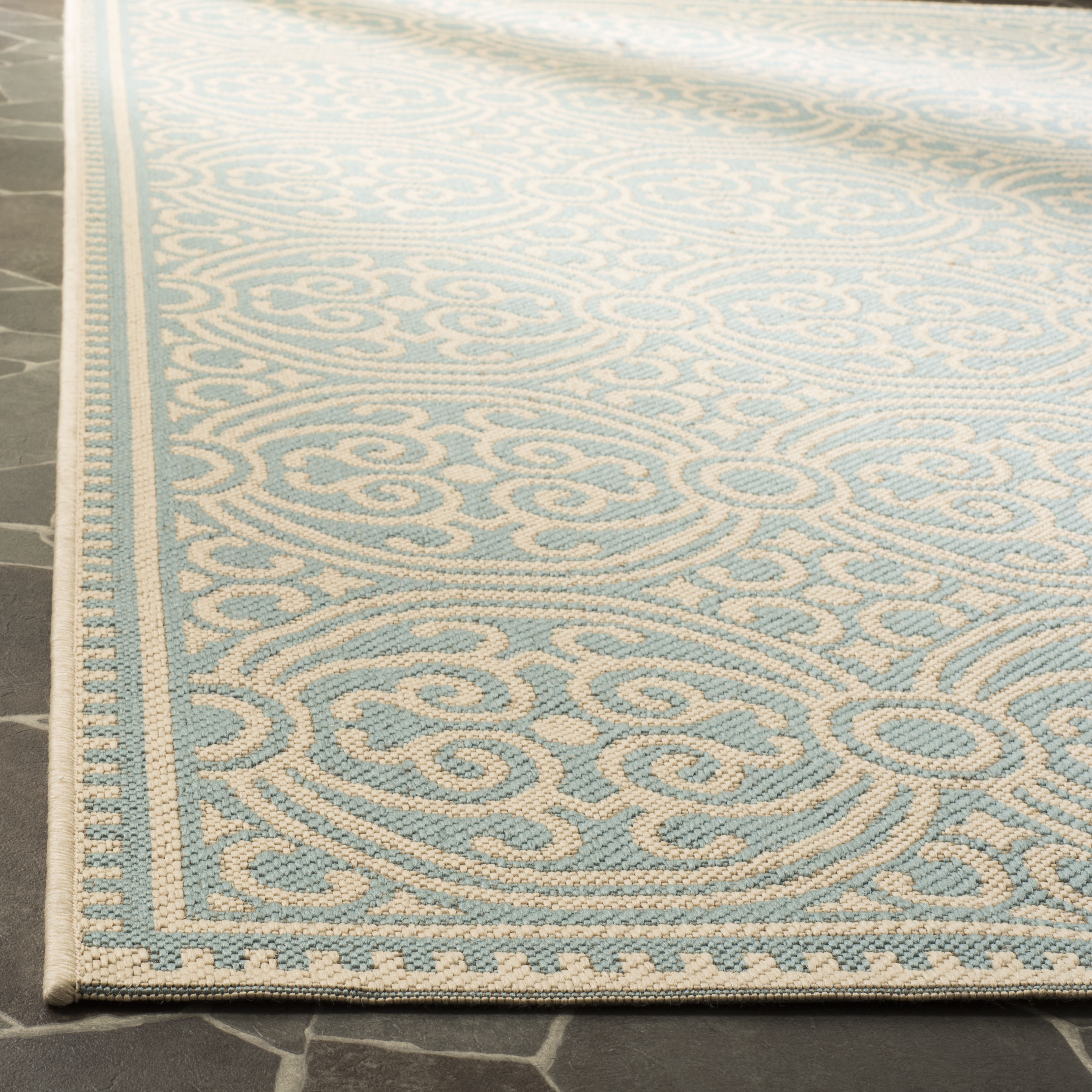 Arlo Home Indoor/Outdoor Woven Area Rug, LND134L, Cream/Aqua,  5' 1" X 7' 6" - Image 2