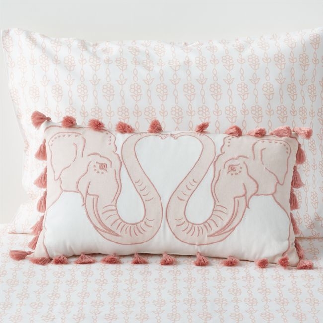 Munnar Pink Embroidered Elephant Kids Throw Pillow by John Robshaw - Image 0