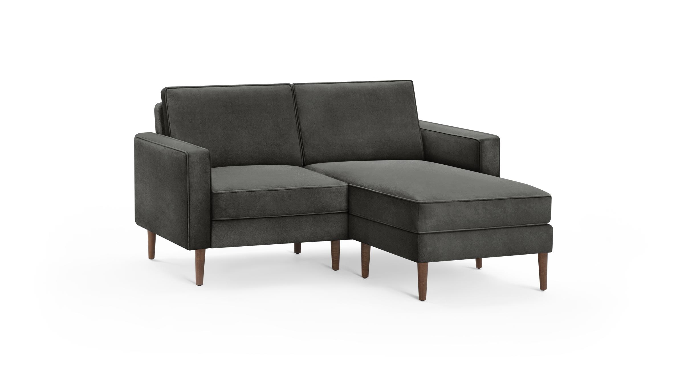 Nomad Velvet Loveseat with Reversible Chaise - Graphite Grey - Performance Velvet / Walnut - Wood - Image 0
