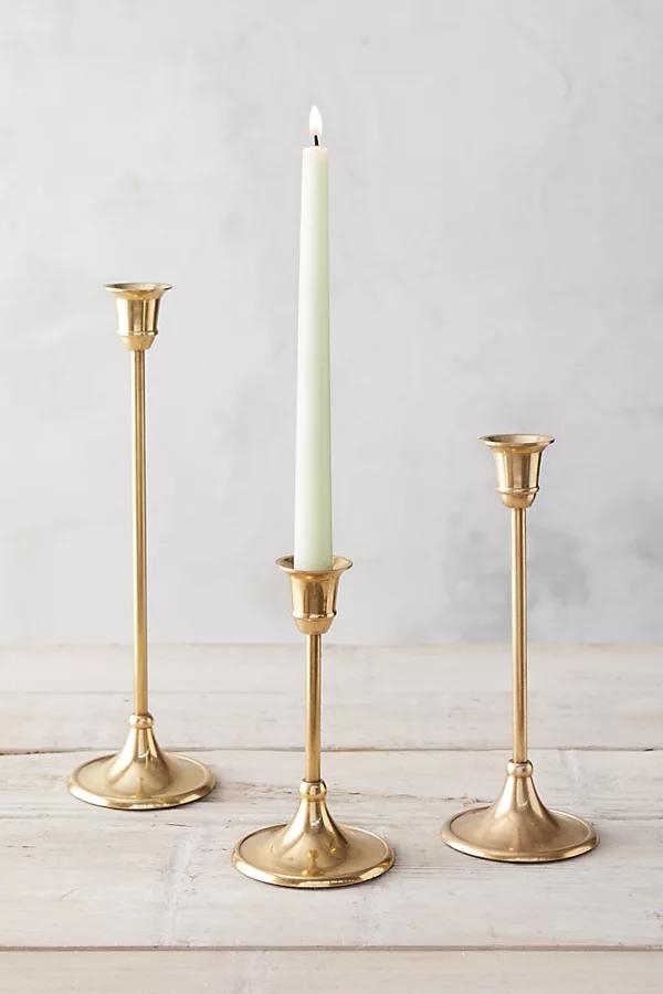Antiqued Brass Candlestick, Tall - Image 1
