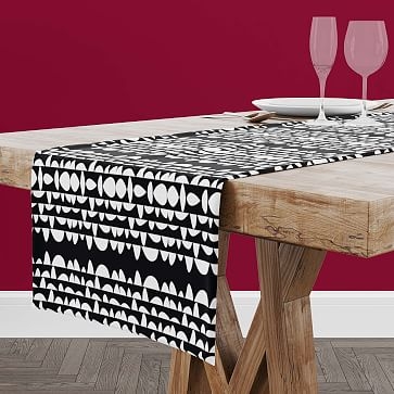 Rochelle Porter Design Tribe Table Runner, Linen & Cotton Canvas, Black & White, 90"x14" - Image 2