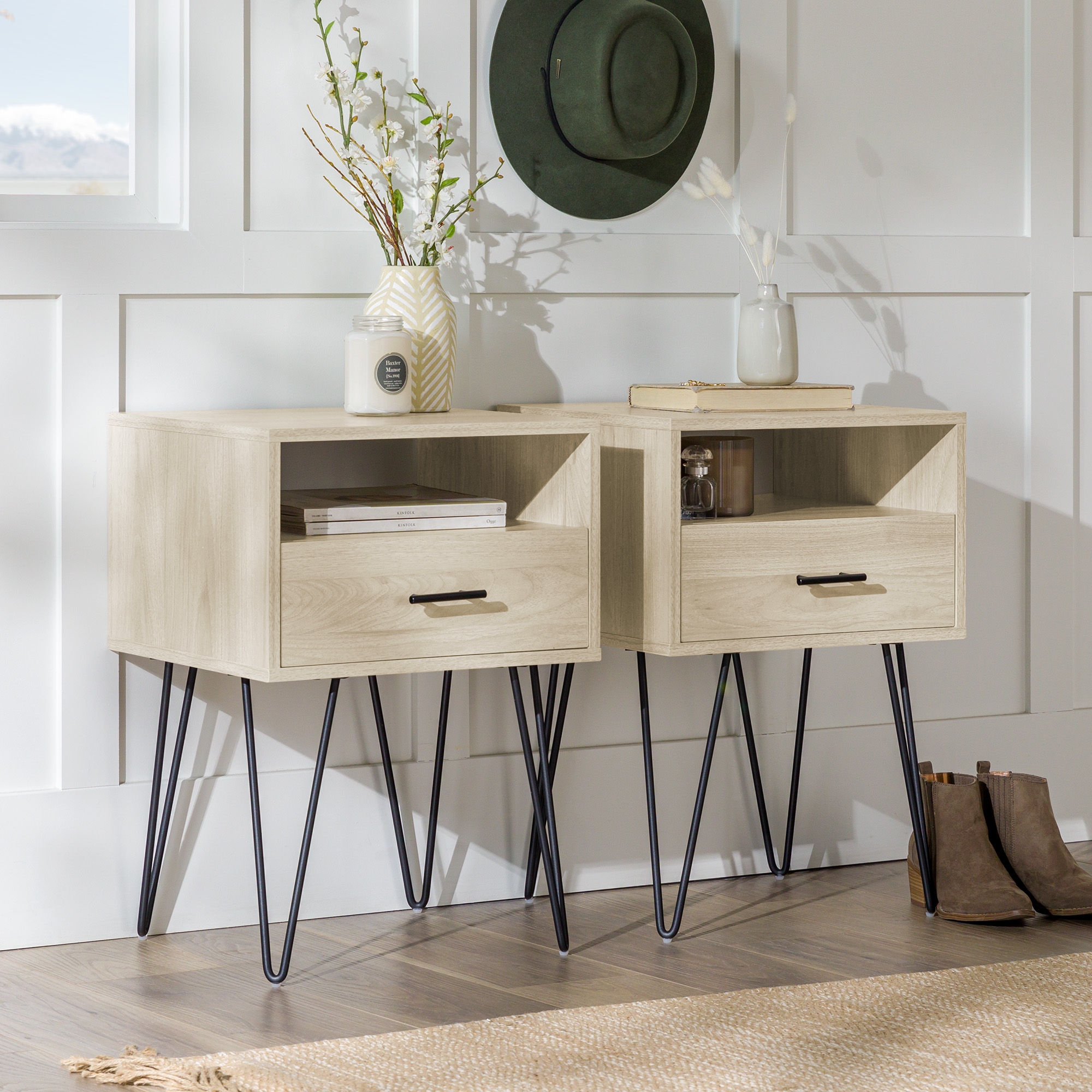 Croft Hairpin Leg 1 Drawer Side Table Set - Birch - Image 2