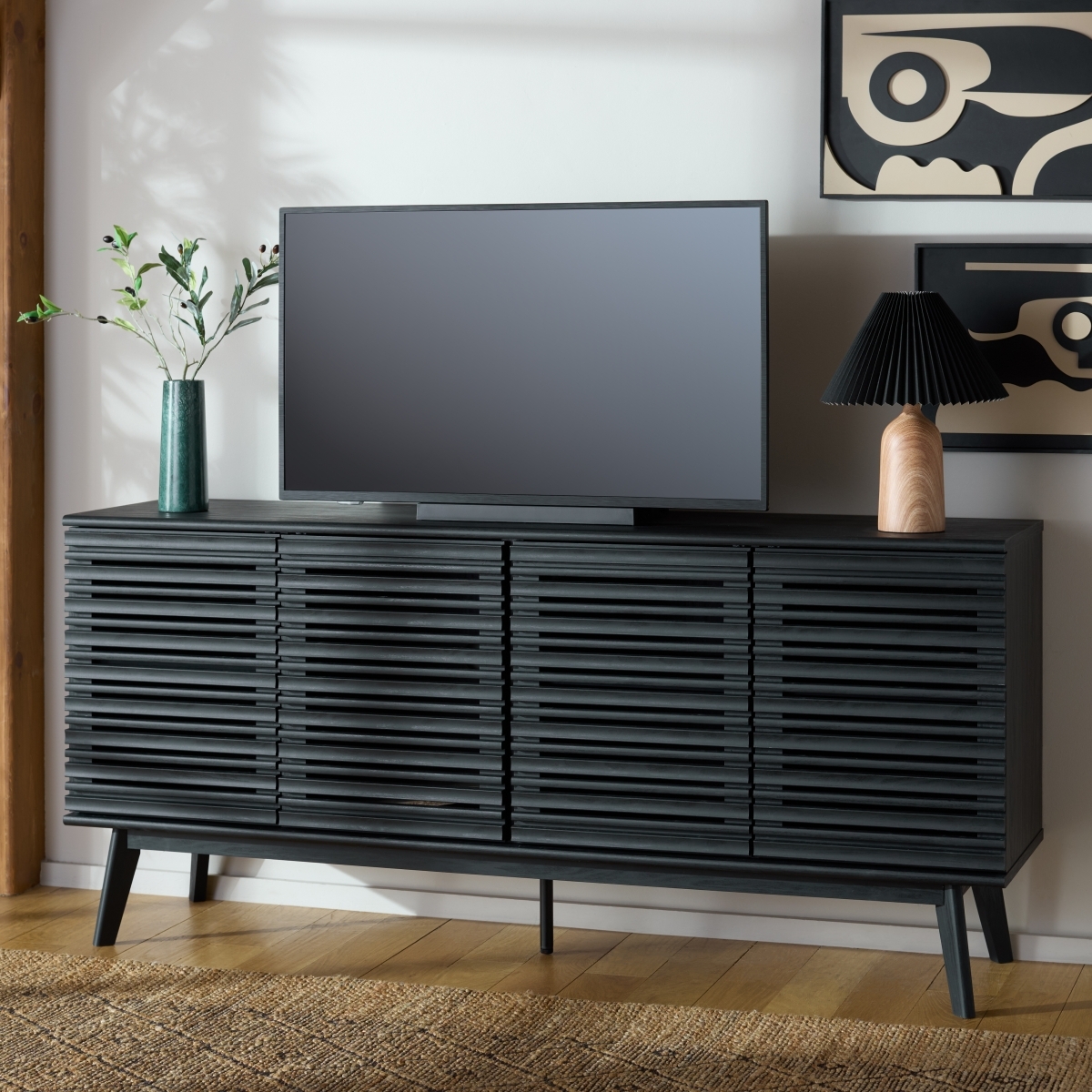 Atlantes Large 4 Door 4 Shelf  Media - Black - Image 1