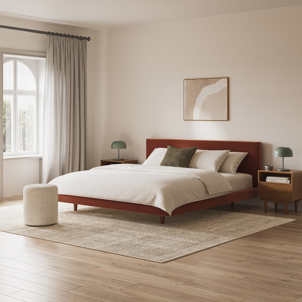 Tessu King Low Profile Velvet Bed - Hale Rust - Image 0