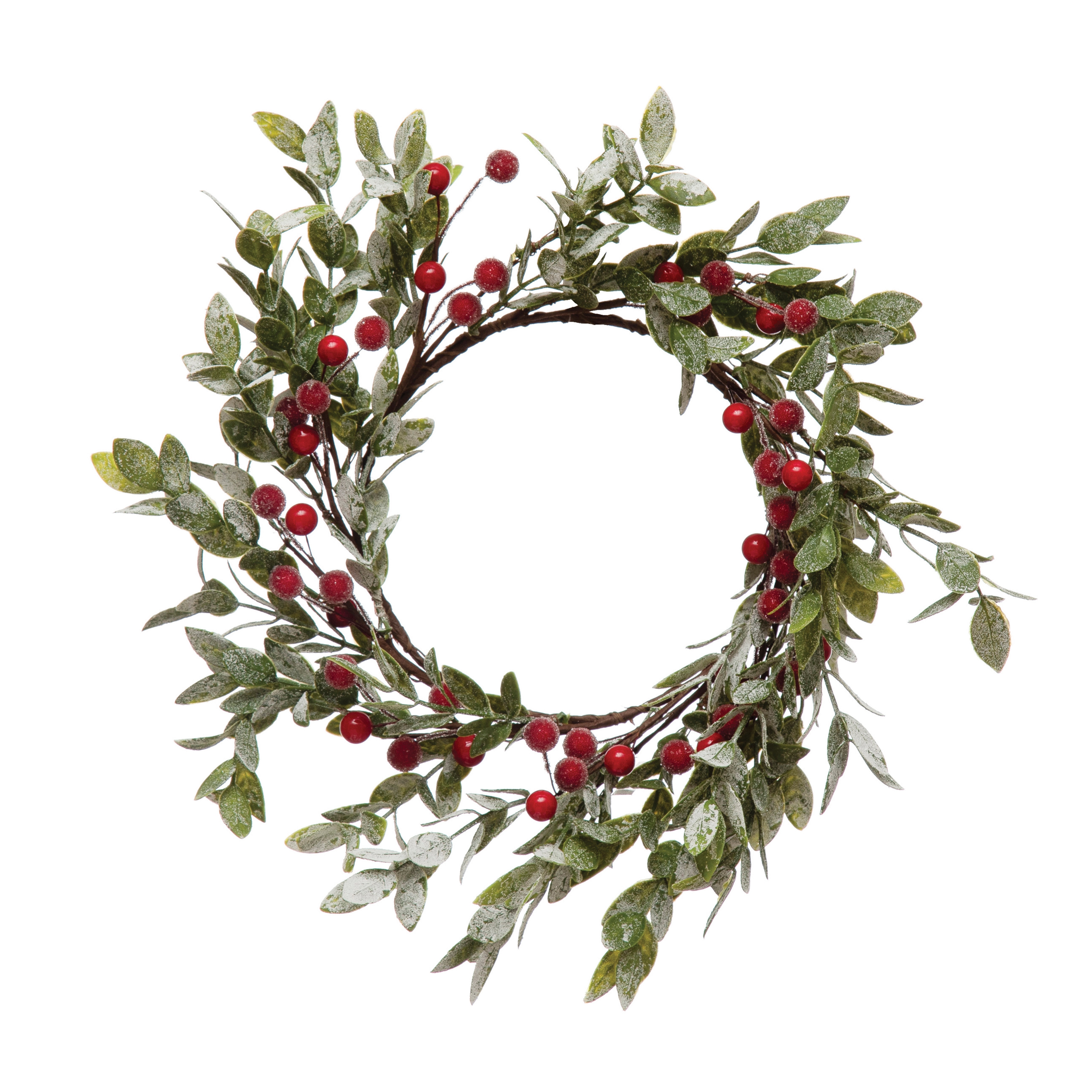Faux Leaves & Red Berry Wreath, Frost Finish - Image 0