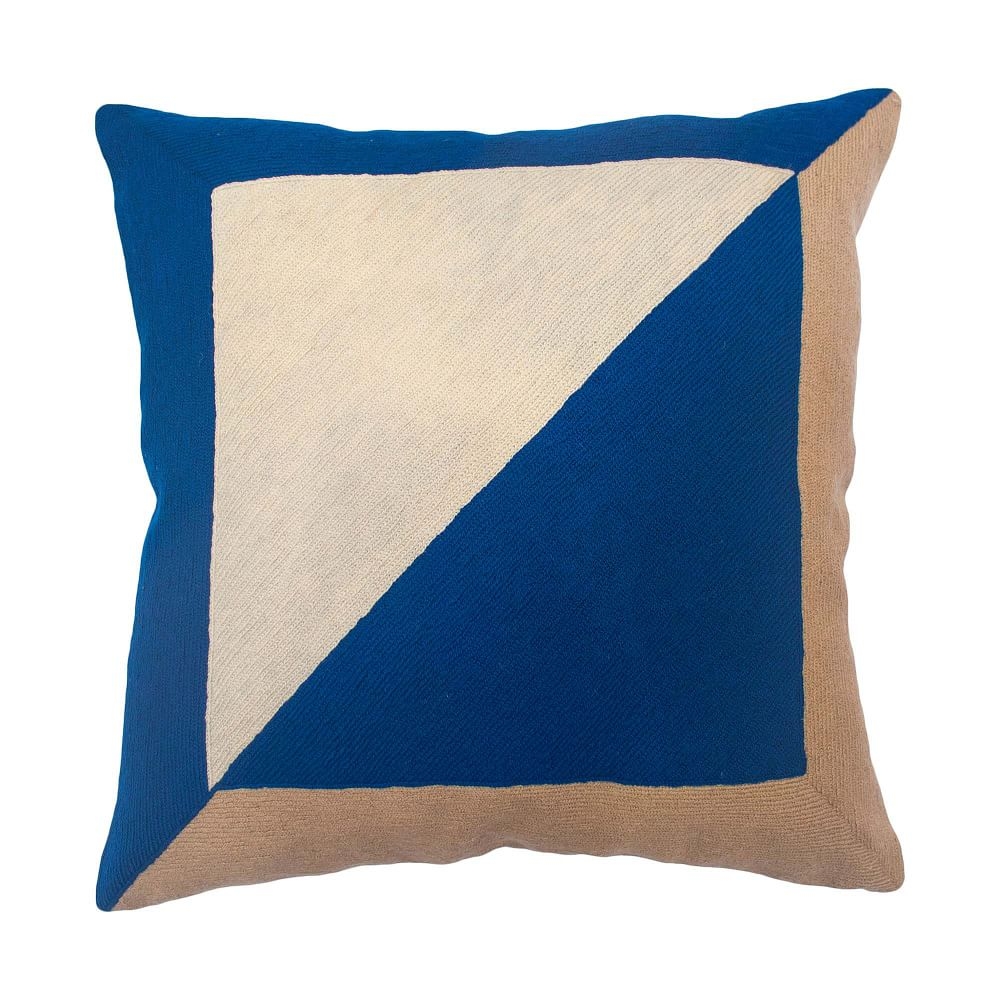 Marianne Square Pillow Hand, Embroidered Blue Pillow - Image 0