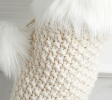 Knit Stocking with Faux Fur Trim, Ivory - Medium - Image 2