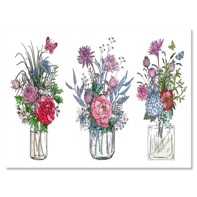 Bouquets Of Wildflowers In Transparent Vases I - Farmhouse Canvas Wall Art Print-PT35387 - Image 0