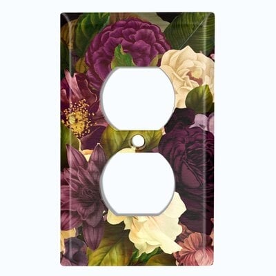 Metal Light Switch Plate Outlet Cover (Flower Purple White Rose 1 - Single Duplex) - Image 0