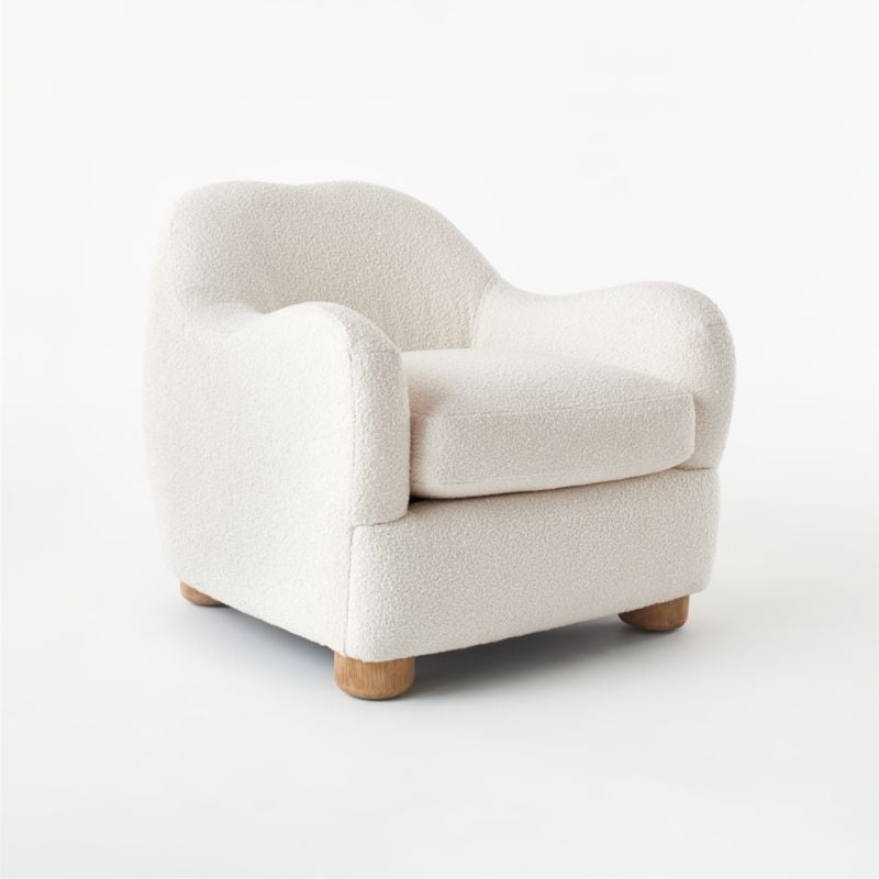 Bacio Cream Boucle Lounge Chair with Bleached Oak Legs by Ross Cassidy - Image 1