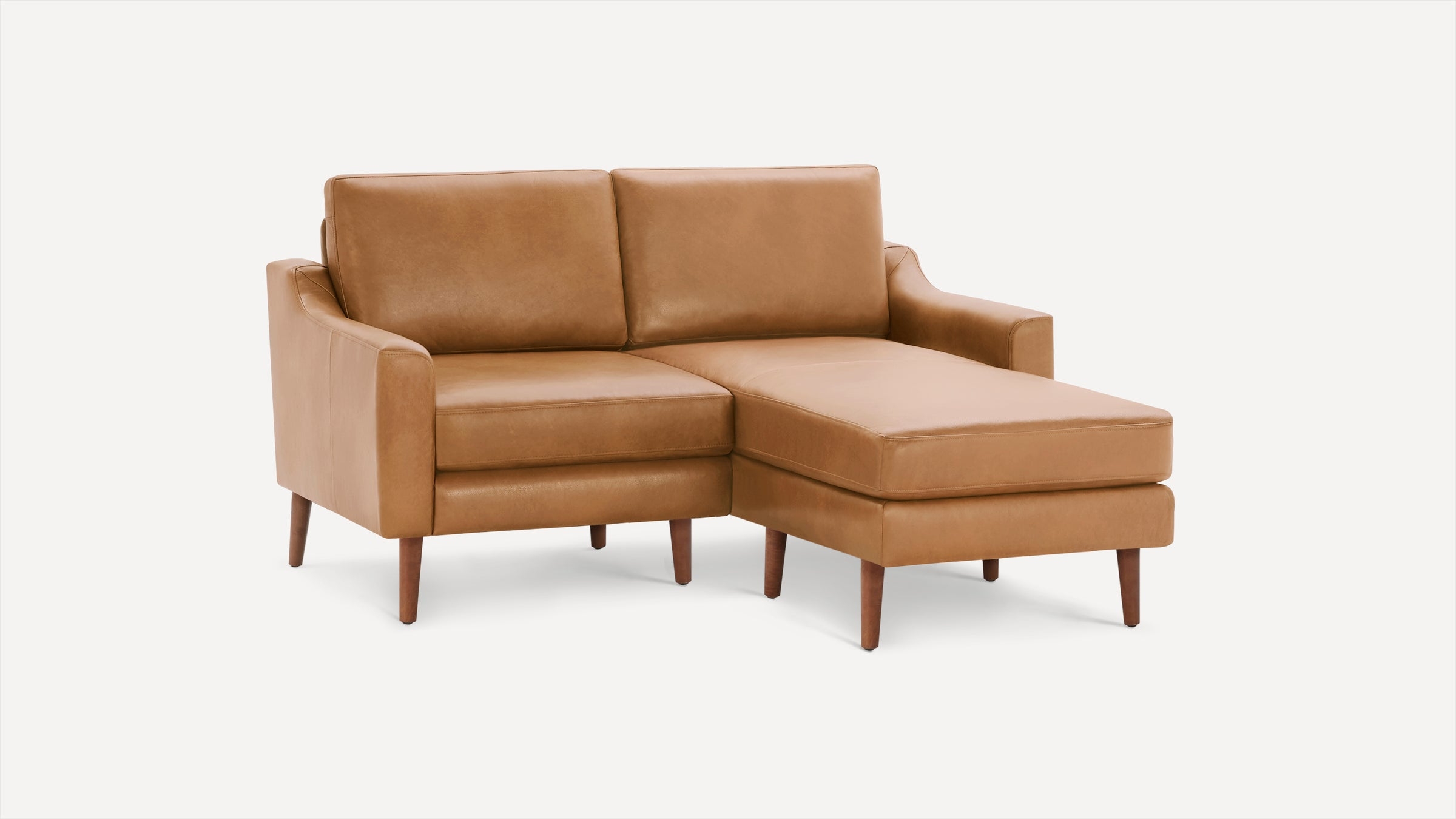 Nomad Leather Loveseat with Reversible Chaise - Camel - Top Grain Leather / Walnut - Wood / Slope - Image 0