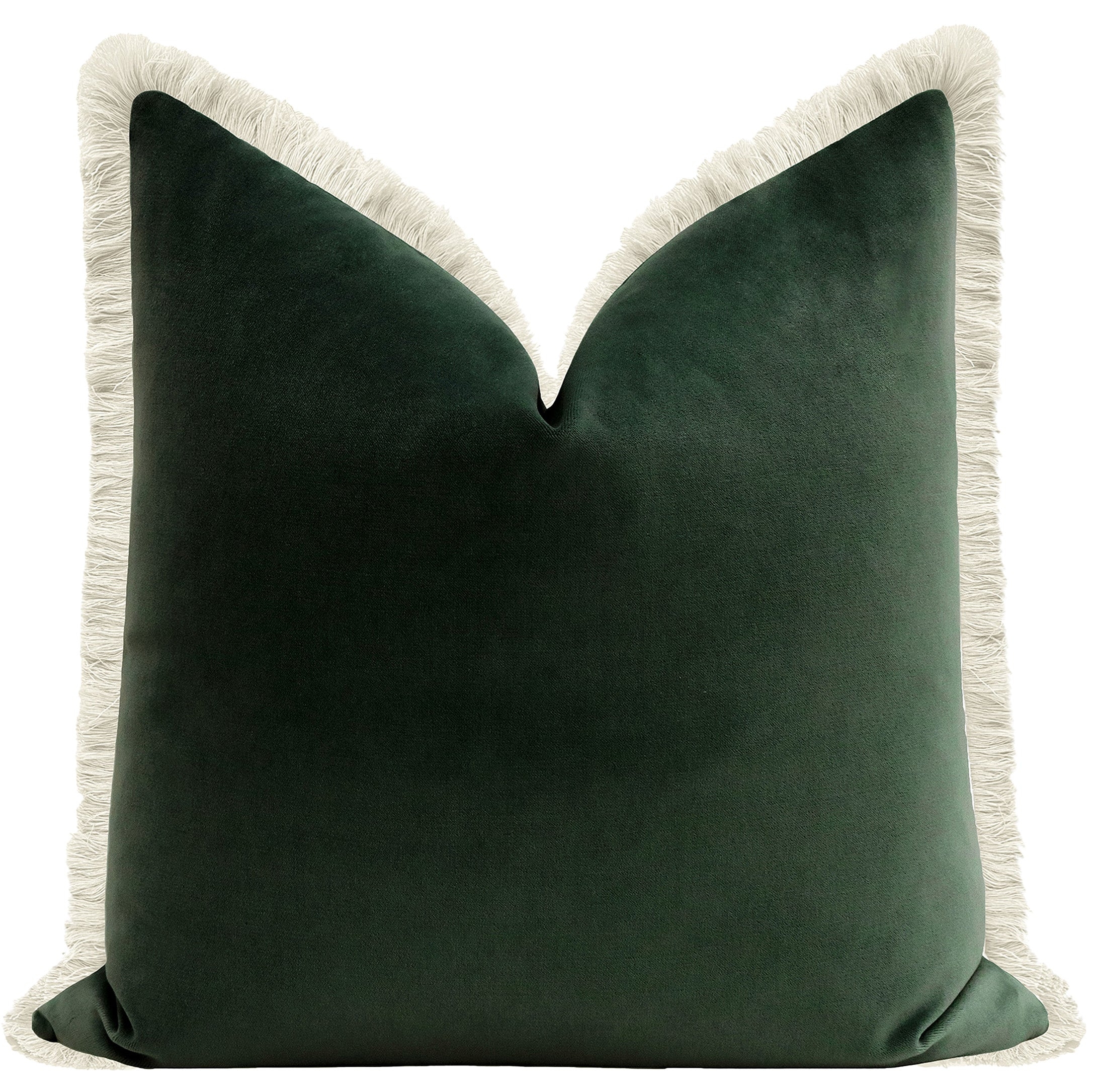 SOCIETY VELVET // EMERALD + FRINGE - 20" X 20" / Natural Fringe - Image 0