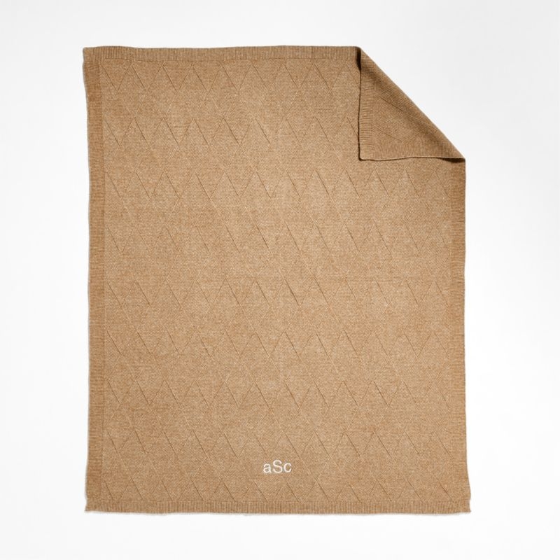 Diamond Knit 70"x55" Camel Tan Throw Blanket - Image 3