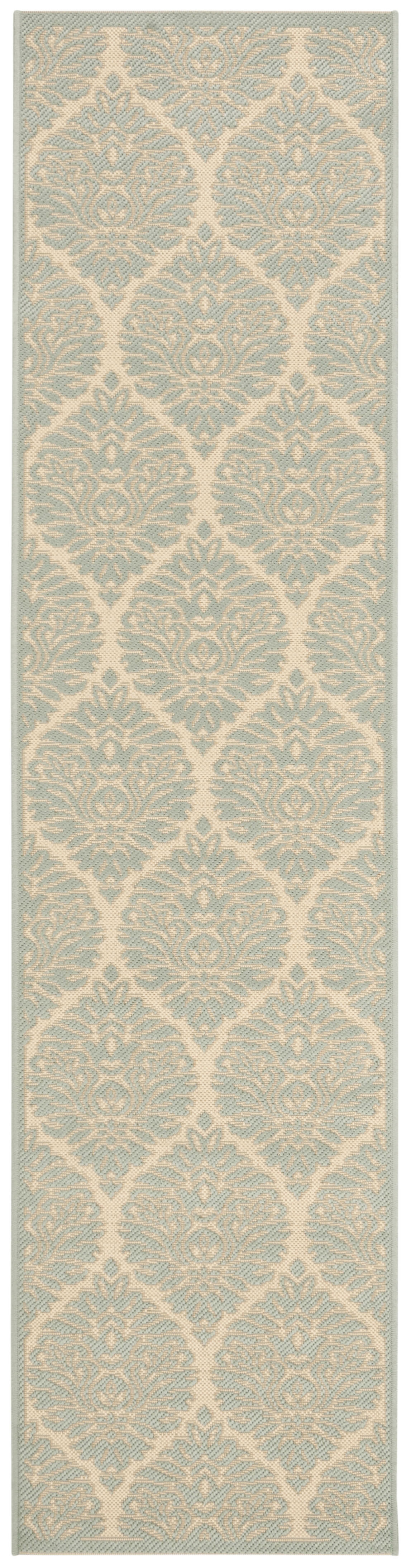 Arlo Home Indoor/Outdoor Woven Area Rug, LND135L, Cream/Aqua,  2' X 8' - Image 0