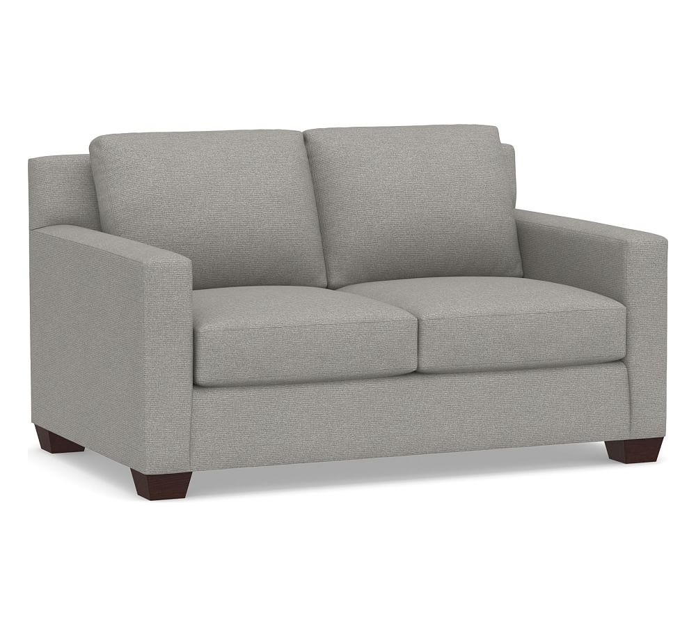 York Square Arm Upholstered Loveseat 60.5", Down Blend Wrapped Cushions, Performance Heathered Basketweave Platinum - Image 0