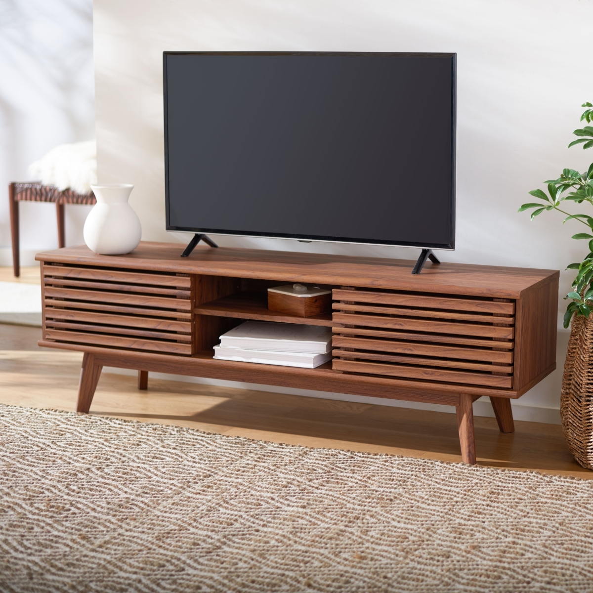 Esma 1 Shelf Media Stand - Walnut - Safavieh - Image 1