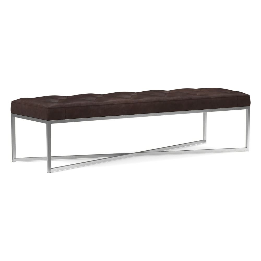 Maeve Rectangle Ottoman, Poly, Charme Leather, Mocha, Stainless Steel - Image 0