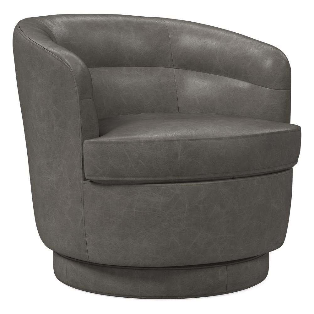 Viv Swivel Chair, Poly, Ludlow Leather, Gray Smoke, Concealed Support - Image 0