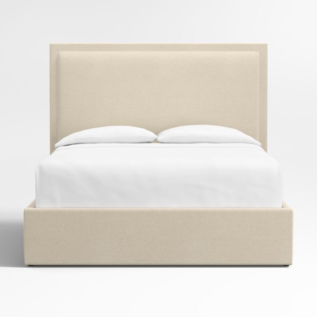 Meraux 56" Ivory Upholstered Queen Headboard with Storage Bed Base - Image 0