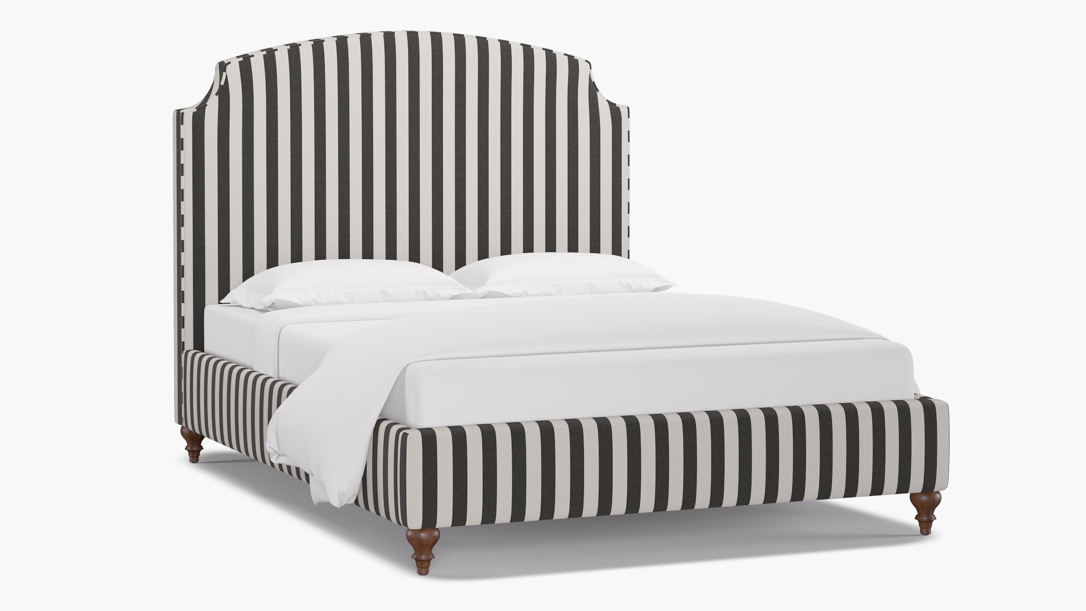 Cove Bed, Ink Cabana Stripe, Walnut Decorative Tapered Leg, Twin - Image 1