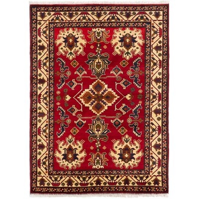 One-of-a-Kind Newnan Hand-Knotted 2010s Uzbek Kargahi Red/Beige 5'1" x 6'10" Wool Area Rug - Image 0