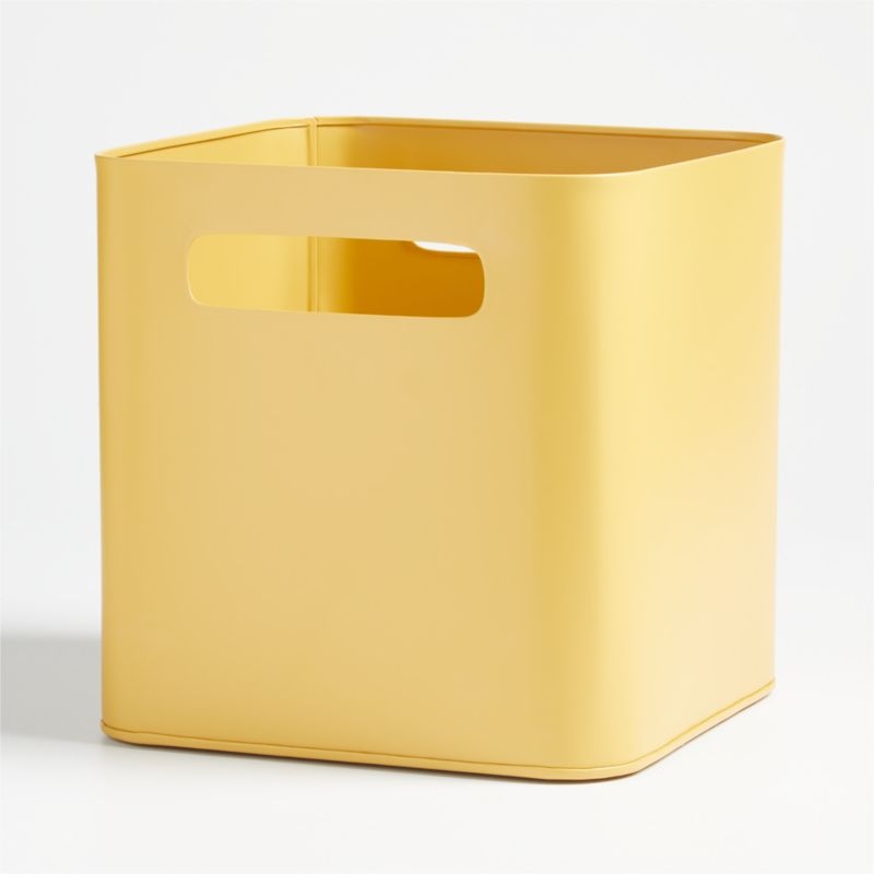 Outline Ochre Yellow Metal Storage Bin with Handles - Image 5