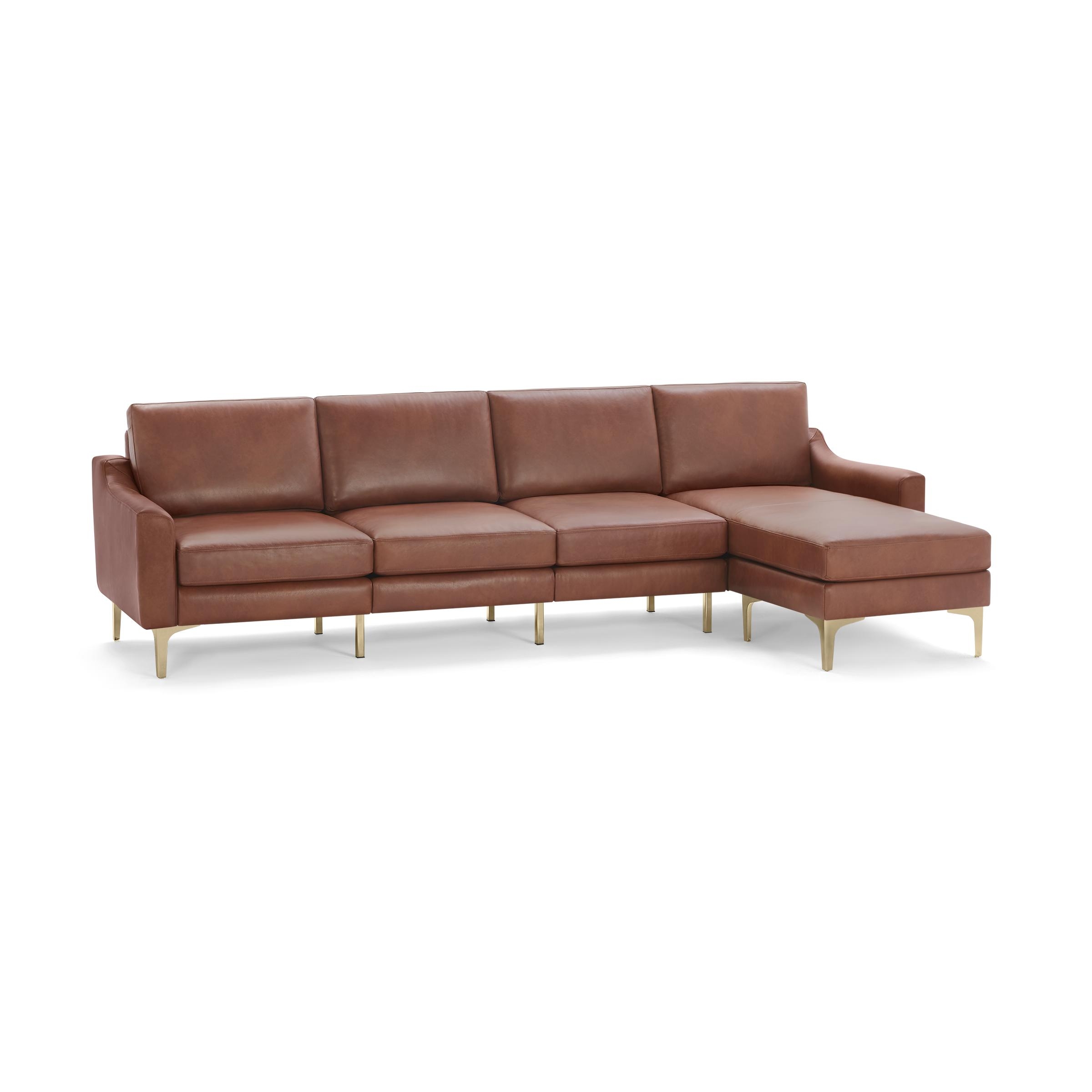 Nomad Leather King Sectional - Chestnut - Top Grain Leather / Brass - Metal / Slope - Image 0