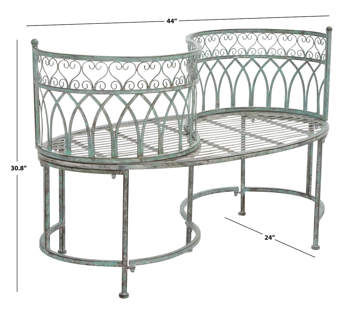 Lara Kissing Bench - Antique Dark Green - Safavieh - Image 6