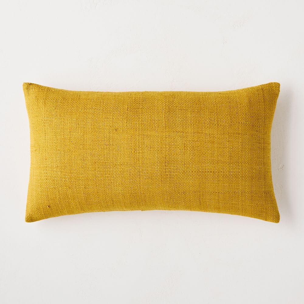 Silk Hand-Loomed Pillow Cover, 12"x21", Dark Horseradish - Image 0