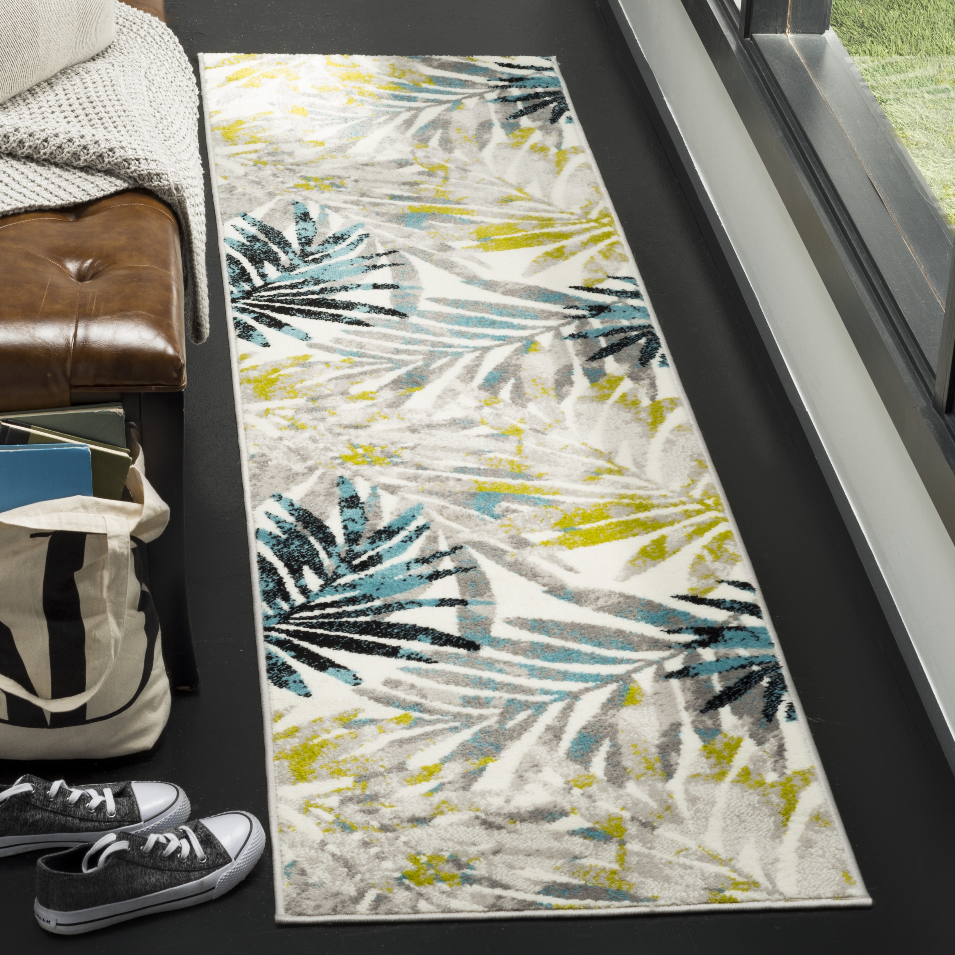 Arlo Home Woven Area Rug, SKY189G, Grey/Green,  2' X 8' - Image 1