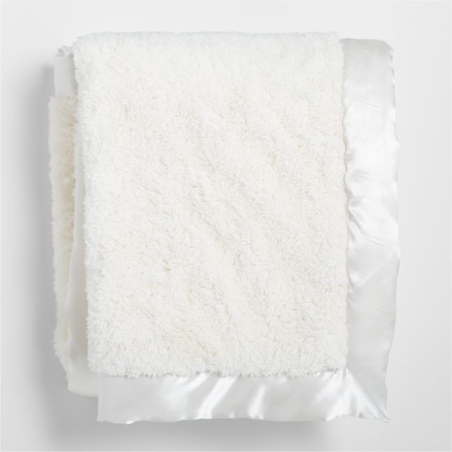 Cream Satin Trim Plush Baby Stroller Blanket - Image 0