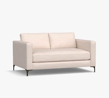 Jake Upholstered Loveseat 70" with Brushed Nickel Legs, Polyester Wrapped Cushions, Performance Heathered Basketweave Dove - Image 2