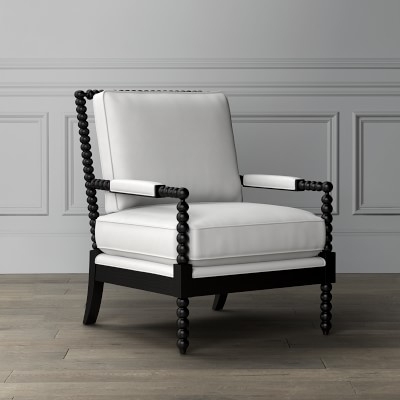 Spindle Chair, Down Cushion, Perennials Performance Canvas, Grey, White Leg - Image 4