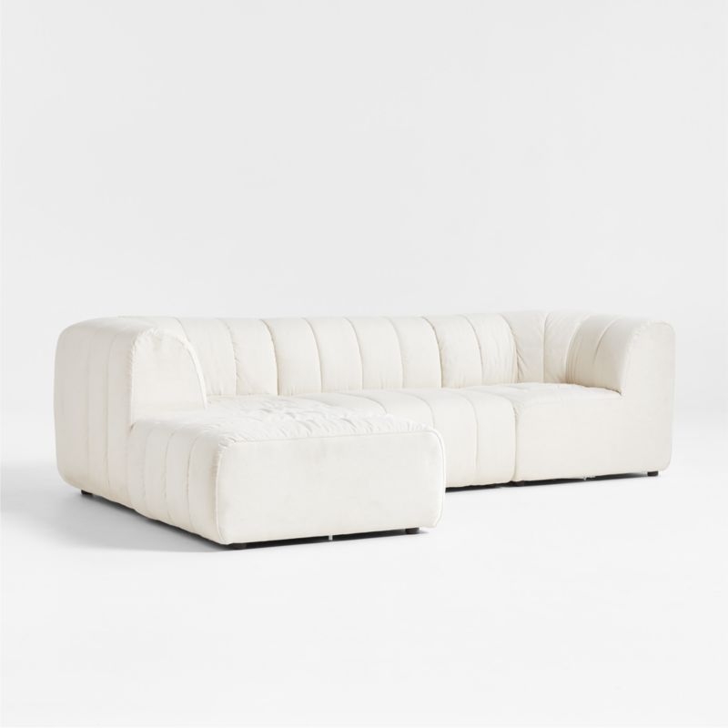 Jade Heathered Ivory 3-Piece Kids Puffer Modular Sofa + Ottoman - Image 1