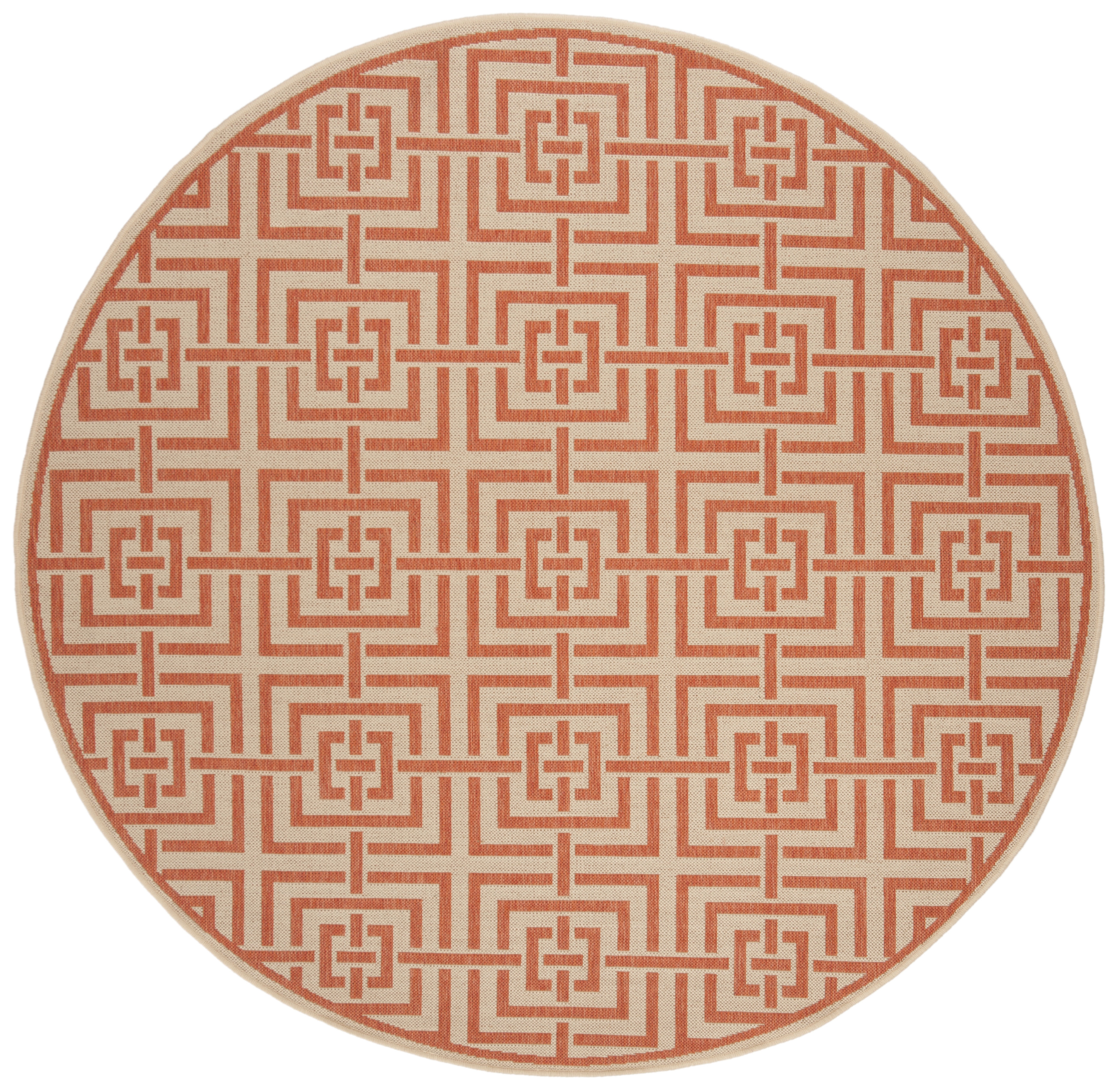 Arlo Home Indoor/Outdoor Woven Area Rug, LND128R, Cream/Rust,  6' 7" X 6' 7" Round - Image 0