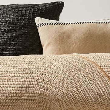 Outdoor Variegated Block Stripe Pillow, Camel, 20"x20" - Image 1