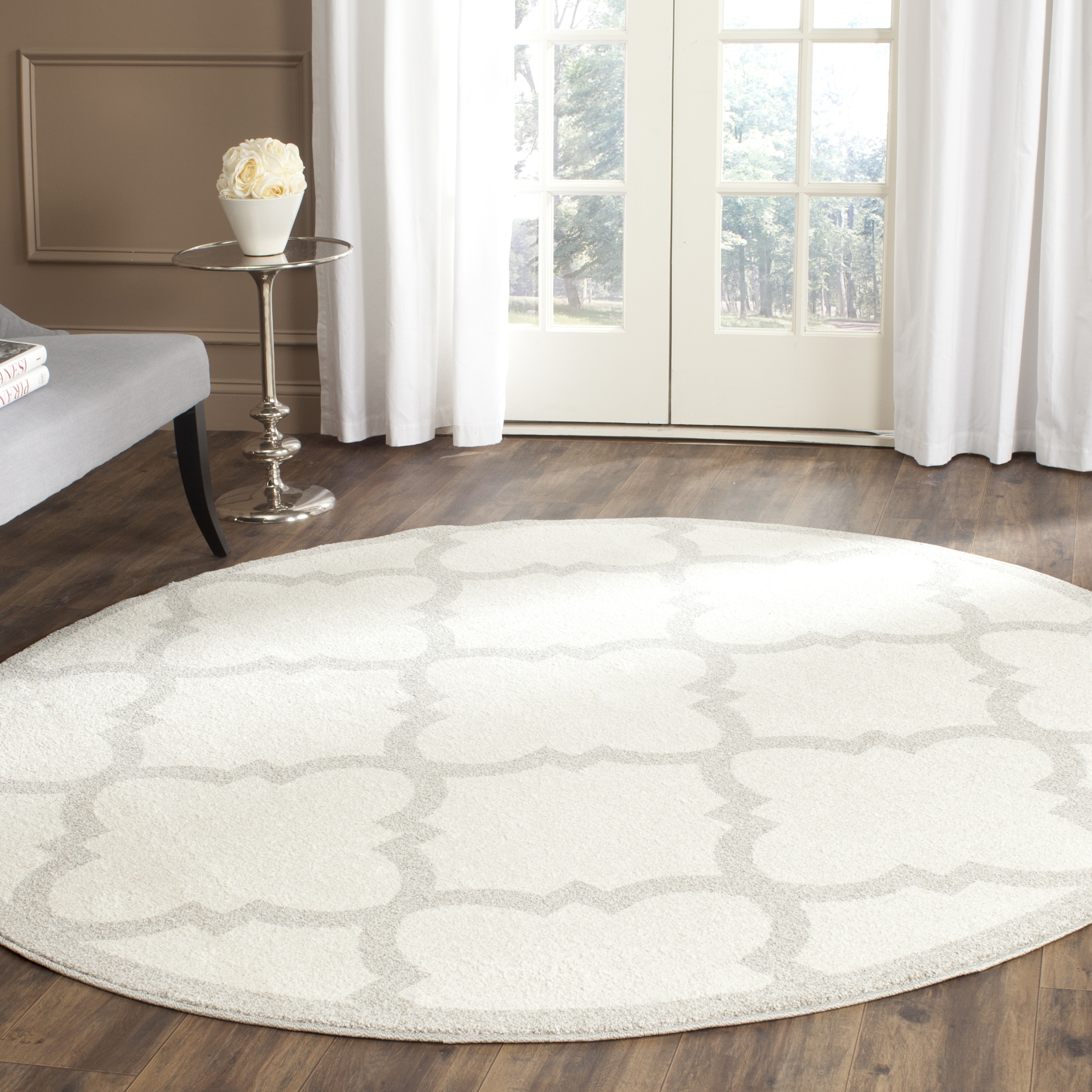 Arlo Home Indoor/Outdoor Woven Area Rug, AMT423E, Beige/Light Grey,  5' X 5' Round - Image 1