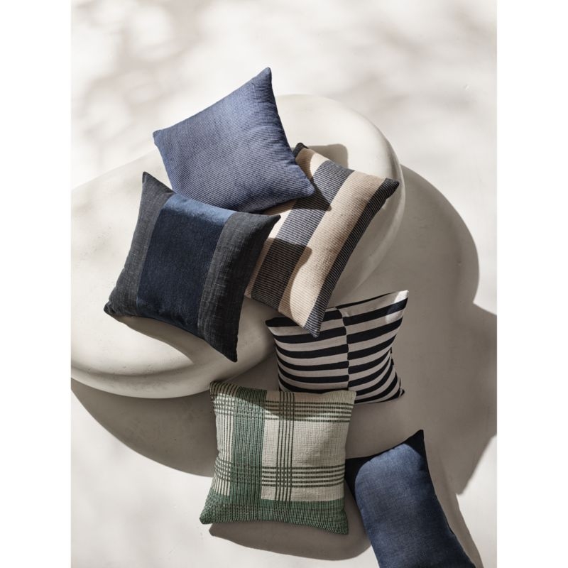 Sunbrella ® 20"x20" Navy Blue Arlo Stripe Outdoor Throw Pillow - Image 2