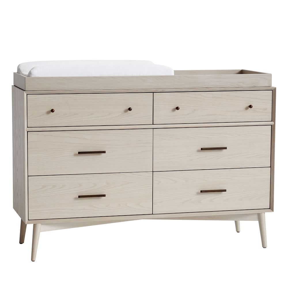 Mid-Century 6-Drawer Changing Table and Topper, Pebble, WE Kids - Image 0