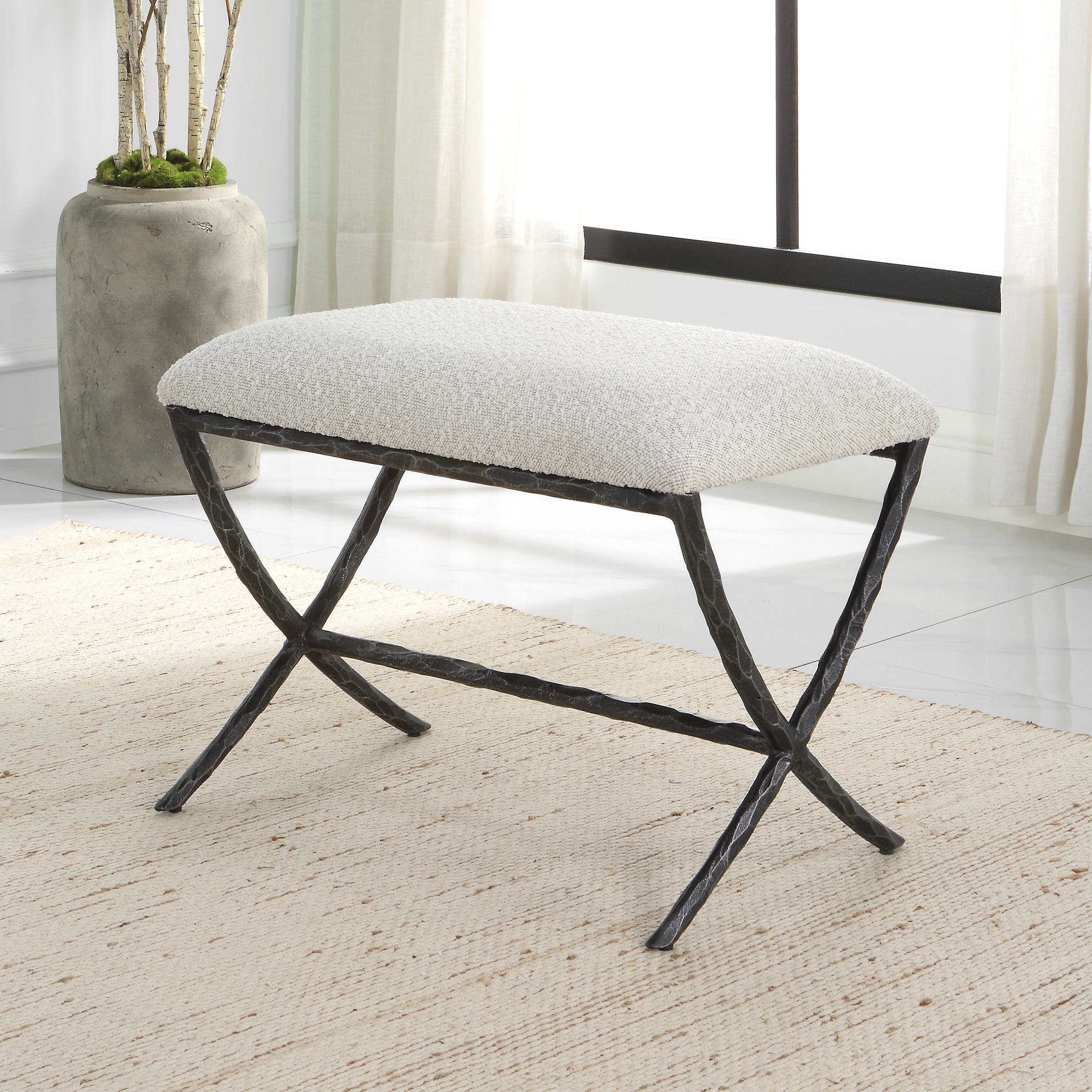 Brisby Gray Fabric Small Bench - Image 1