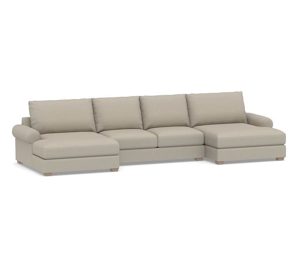 Canyon Roll Arm Upholstered U-Double Chaise Loveseat Sectional, Down Blend Wrapped Cushions, Performance Boucle Fog - Image 0