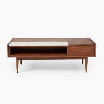 Mid-Century Double Pop Up 51" Coffee Table, Walnut, Marble - Image 4
